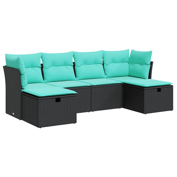 Set mobilier de grădină cu perne, 6 piese, negru, poliratan WALTI