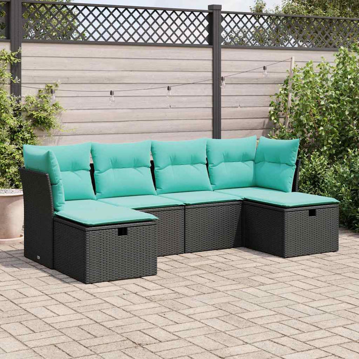 Set mobilier de grădină cu perne, 6 piese, negru, poliratan WALTI