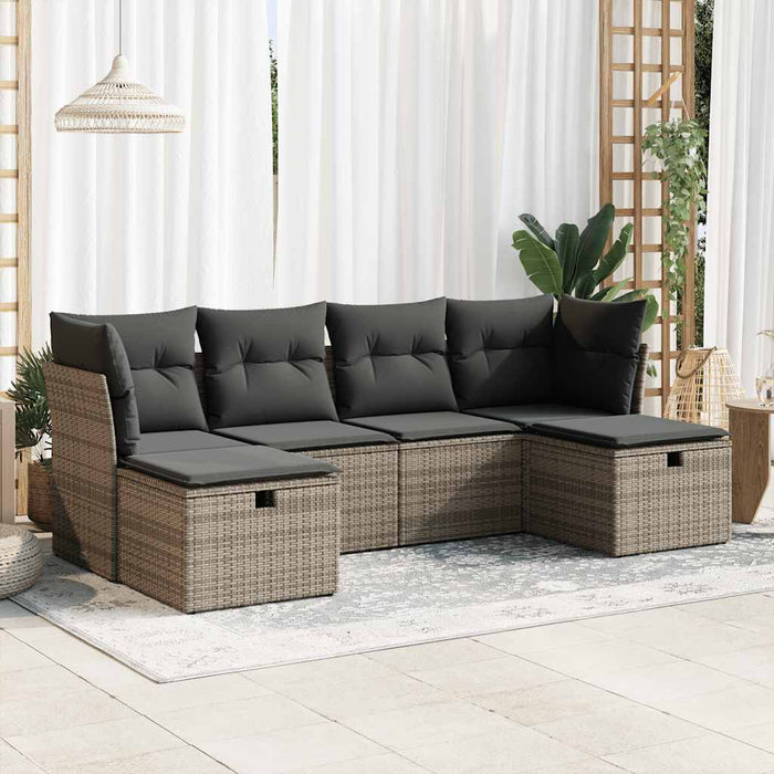 Set mobilier grădină cu perne, 6 piese, gri, poliratan - WALTI WALTI
