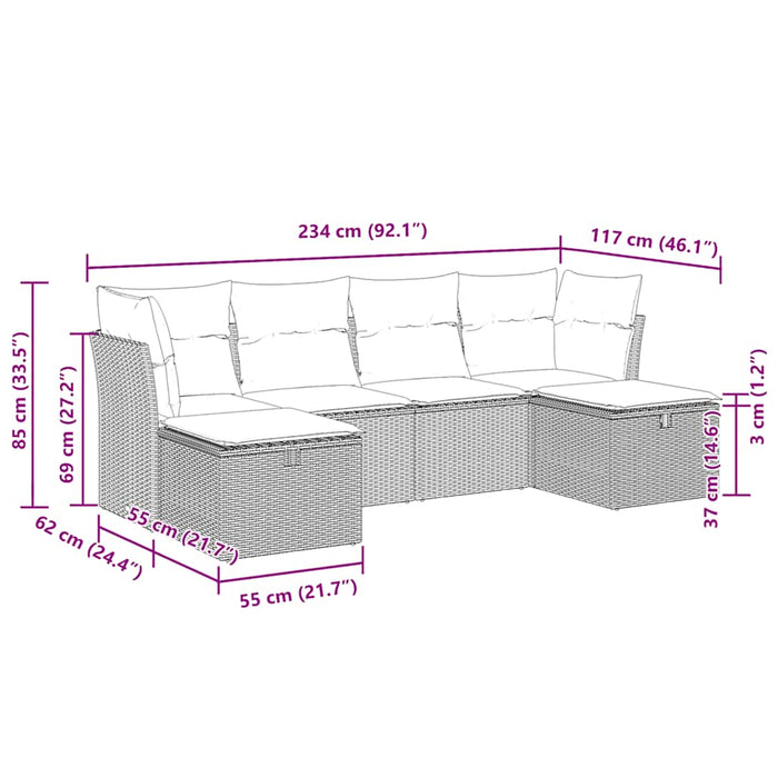 Set mobilier grădină cu perne, 6 piese, gri, poliratan - WALTI WALTI