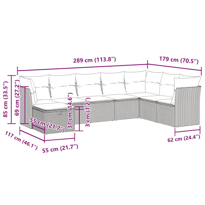 Set mobilier de grădină cu perne, 8 piese, negru, poliratan WALTI