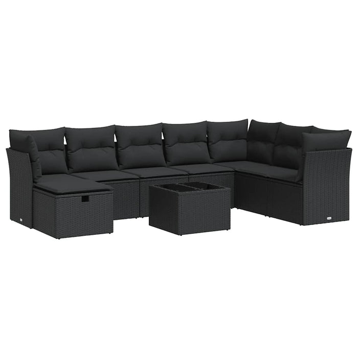 Set mobilier de grădină cu perne, 9 piese, negru, poliratan WALTI