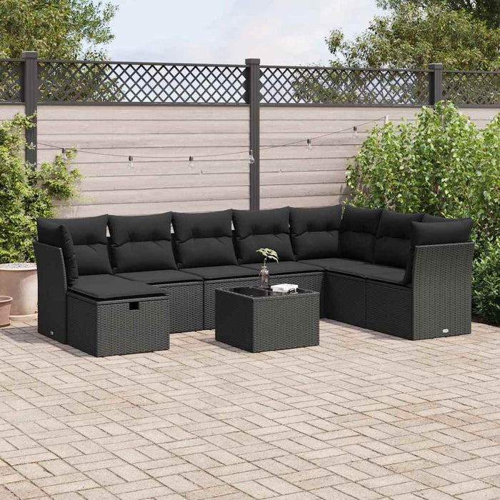 Set mobilier de grădină cu perne, 9 piese, negru, poliratan WALTI