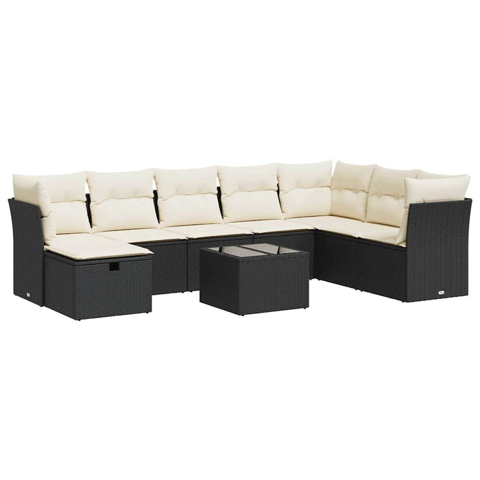 Set mobilier de grădină cu perne, 9 piese, negru, poliratan WALTI