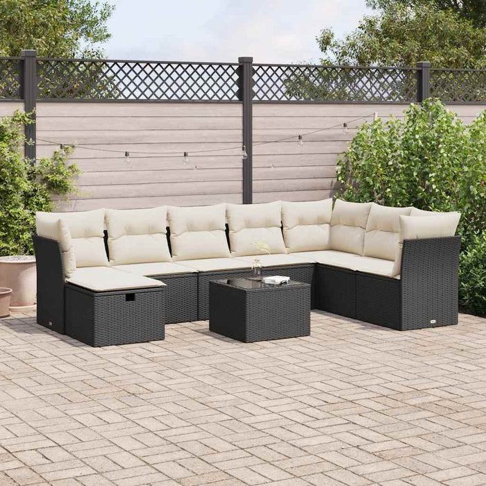 Set mobilier de grădină cu perne, 9 piese, negru, poliratan WALTI