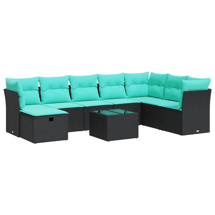 Set mobilier de grădină cu perne, 9 piese, negru, poliratan WALTI