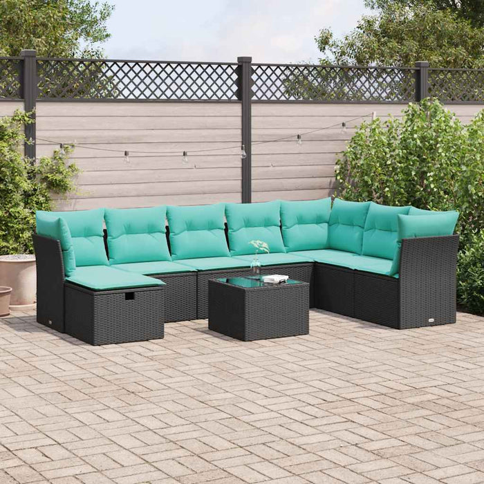 Set mobilier de grădină cu perne, 9 piese, negru, poliratan WALTI