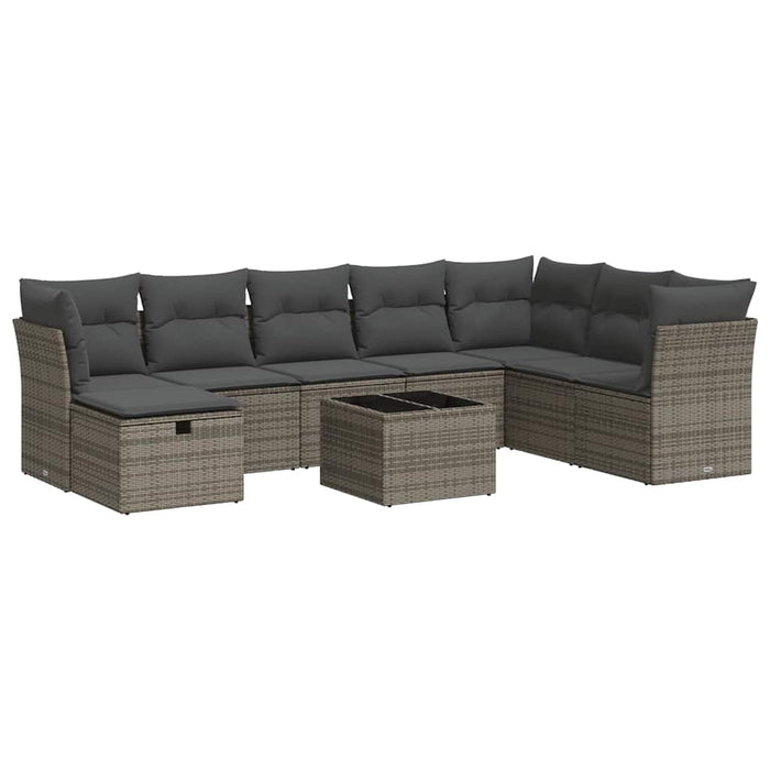 Set canapele de grădină, 9 piese, cu perne, gri, poliratan WALTI