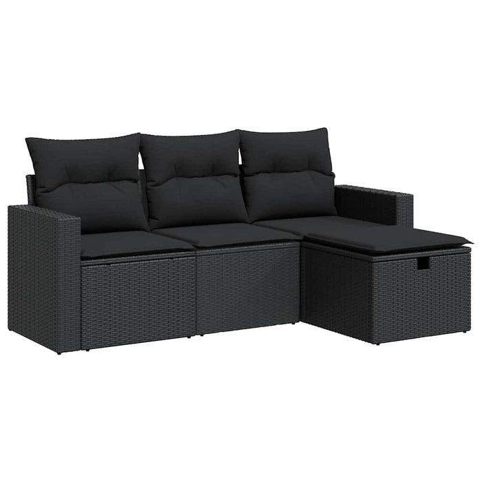 Set mobilier de grădină cu perne, 4 piese, negru, poliratan WALTI