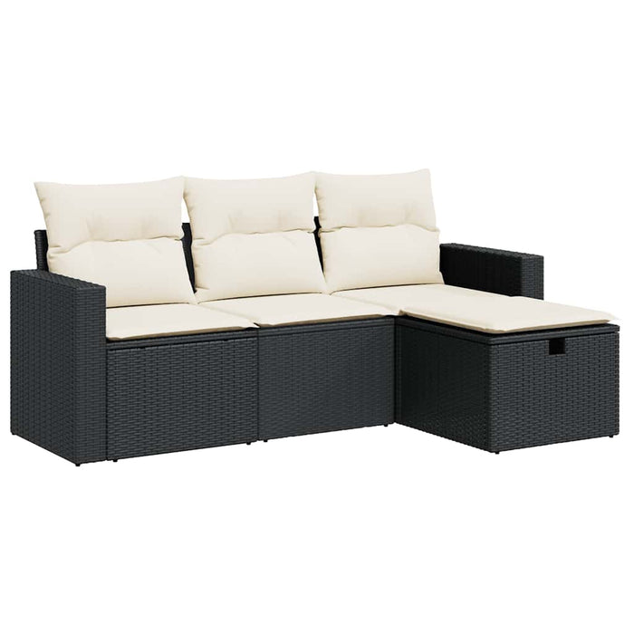 Set mobilier de grădină cu perne, 4 piese, negru, poliratan WALTI