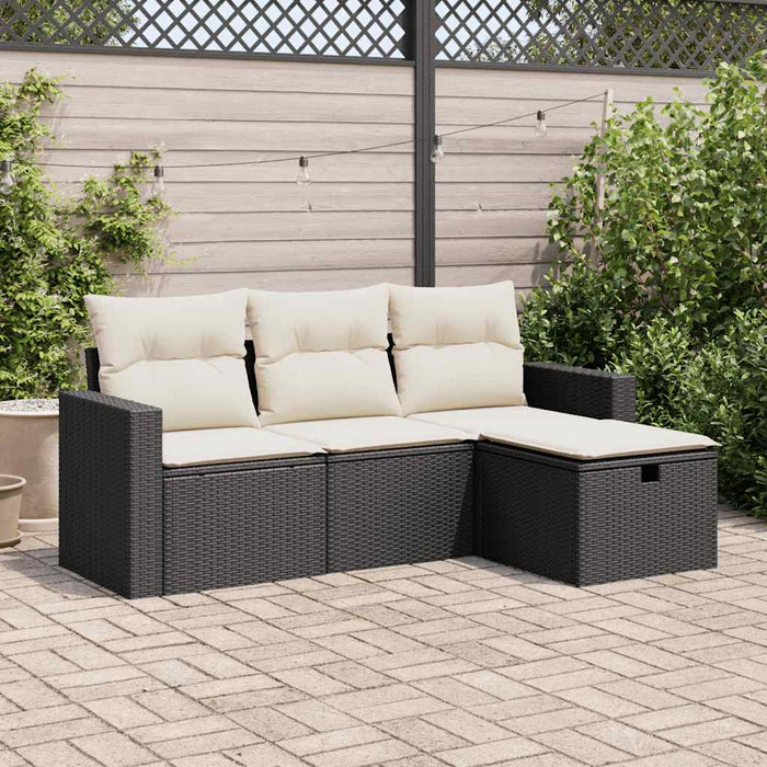 Set mobilier de grădină cu perne, 4 piese, negru, poliratan WALTI
