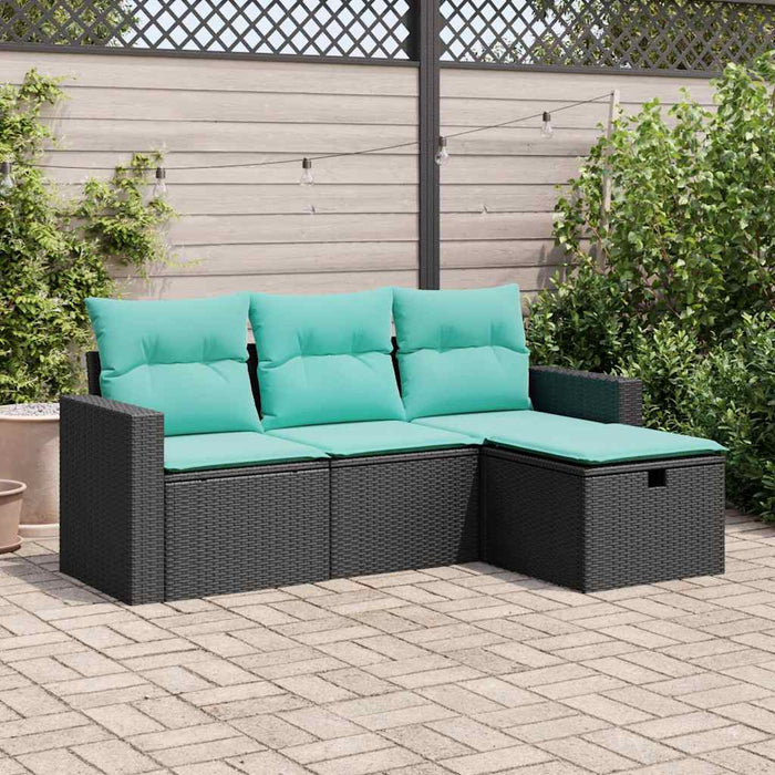 Set mobilier de grădină cu perne, 4 piese, negru, poliratan - WALTI WALTI