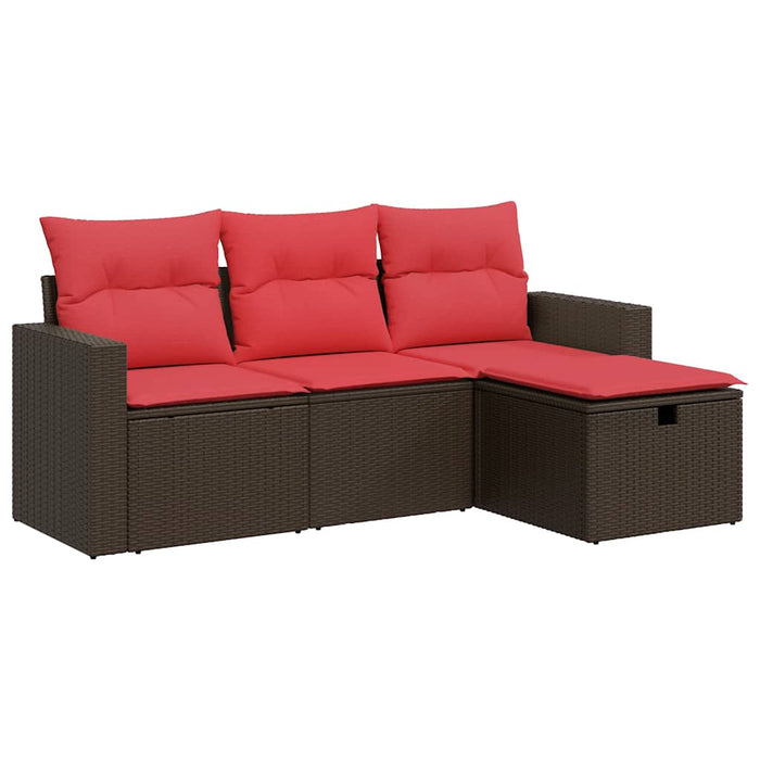 Set canapele de grădină, 4 piese, cu perne, maro poliratan maro WALTI