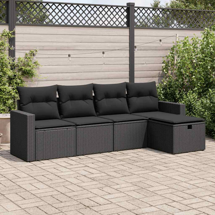 Set mobilier de grădină cu perne, 5 piese, negru, poliratan - WALTI WALTI