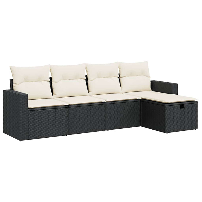 Set mobilier de grădină cu perne, 5 piese, negru, poliratan WALTI