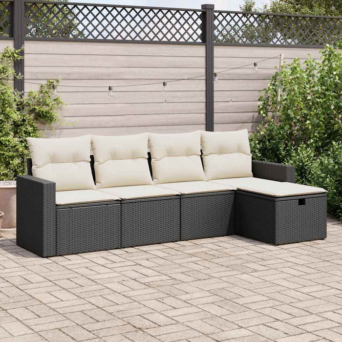 Set mobilier de grădină cu perne, 5 piese, negru, poliratan WALTI