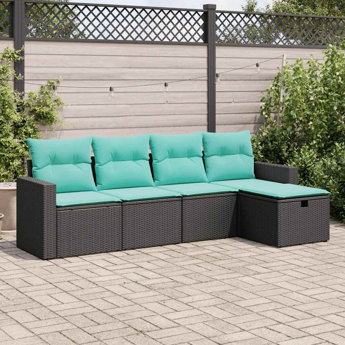 Set mobilier de grădină cu perne, 5 piese, negru, poliratan WALTI