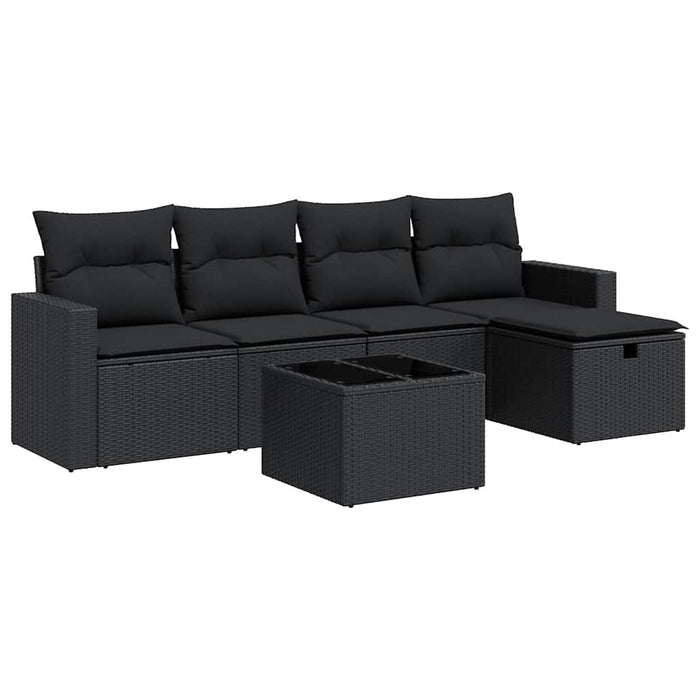 Set mobilier de grădină cu perne, 6 piese, negru, poliratan WALTI