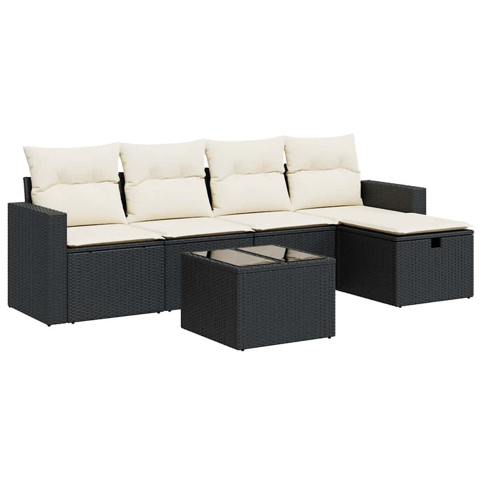 Set mobilier de grădină cu perne, 6 piese, negru, poliratan WALTI
