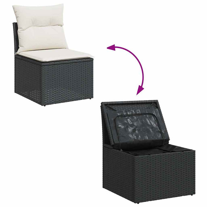 Set mobilier de grădină cu perne, 6 piese, negru, poliratan WALTI