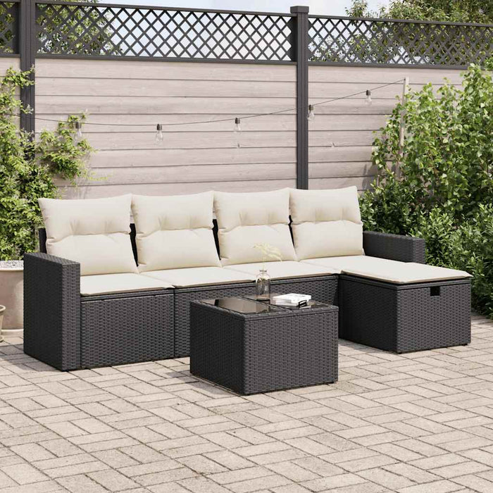 Set mobilier de grădină cu perne, 6 piese, negru, poliratan WALTI