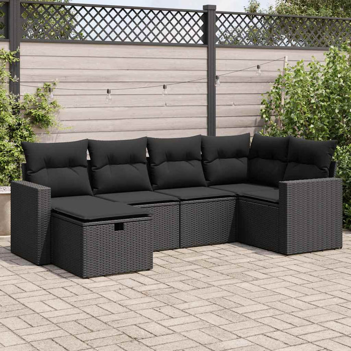 Set mobilier de grădină cu perne, 6 piese, negru, poliratan - WALTI WALTI