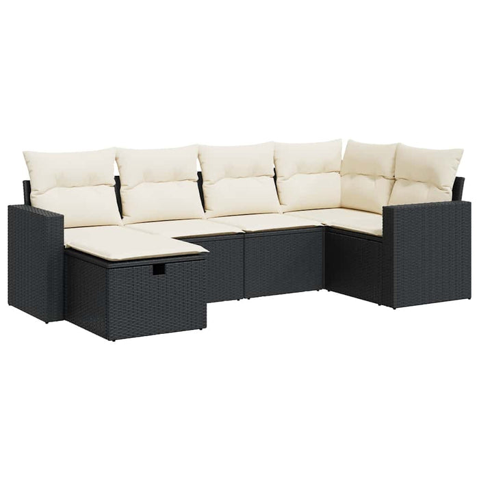Set mobilier de grădină cu perne, 6 piese, negru, poliratan WALTI