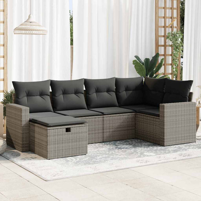 Set mobilier grădină cu perne, 6 piese, gri, poliratan - WALTI WALTI