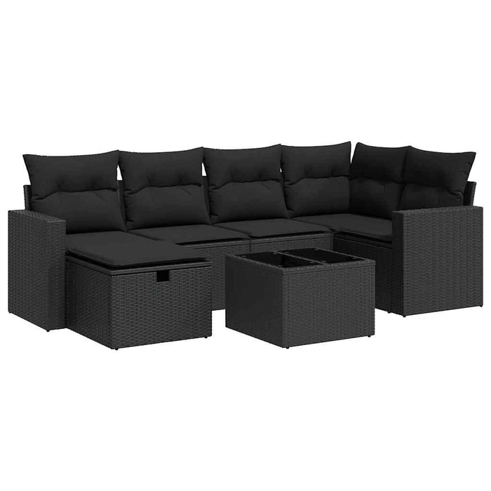 Set canapele de grădină cu perne, 7 piese, negru, poliratan - WALTI WALTI