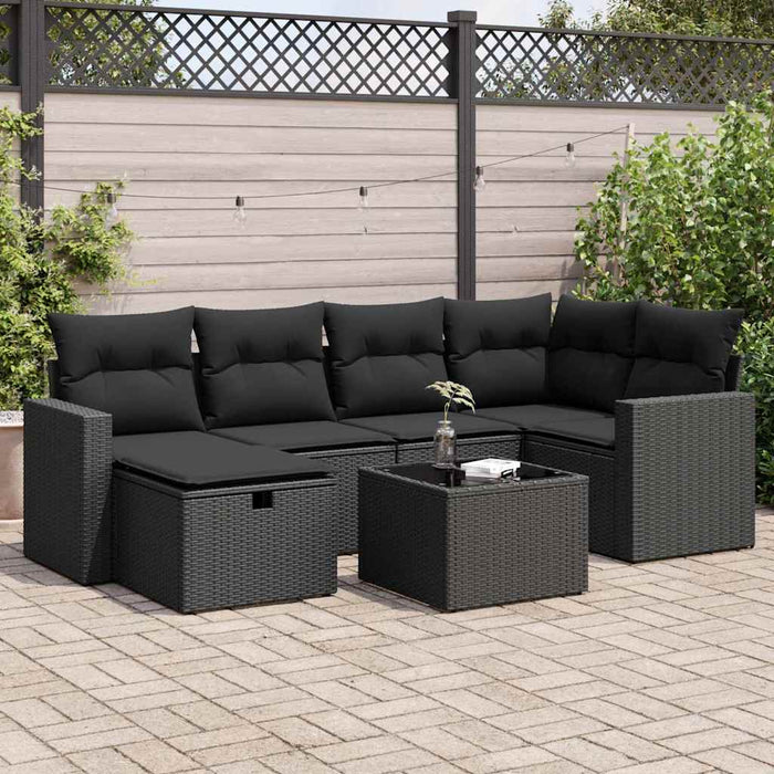 Set canapele de grădină cu perne, 7 piese, negru, poliratan - WALTI WALTI