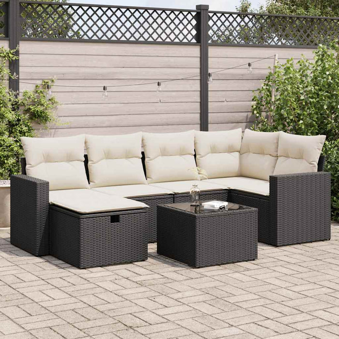 Set canapele de grădină cu perne, 7 piese, negru, poliratan - WALTI WALTI