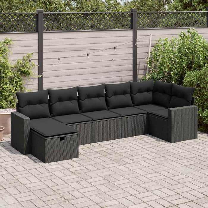 Set canapele de grădină cu perne, 7 piese, negru, poliratan - WALTI WALTI