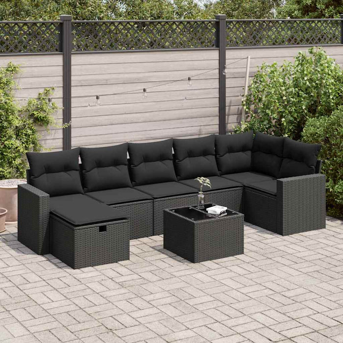 Set mobilier de grădină cu perne, 8 piese, negru, poliratan - WALTI WALTI
