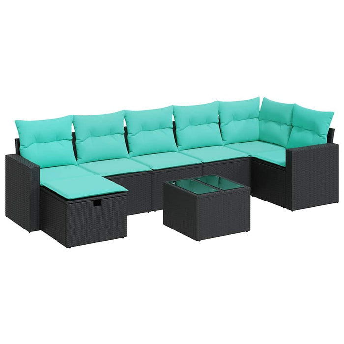 Set mobilier de grădină cu perne, 8 piese, negru, poliratan WALTI