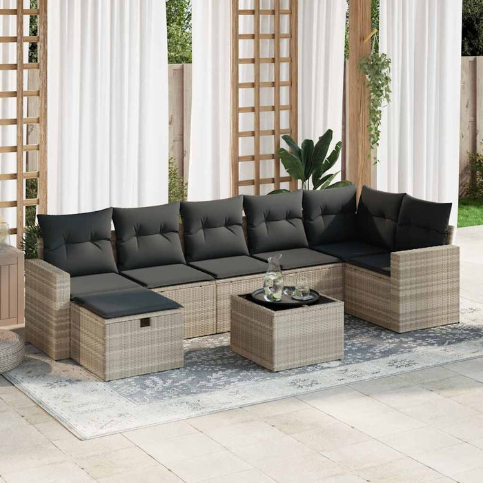 Set mobilier de grădină cu perne, 8 piese gri deschis poliratan - WALTI WALTI