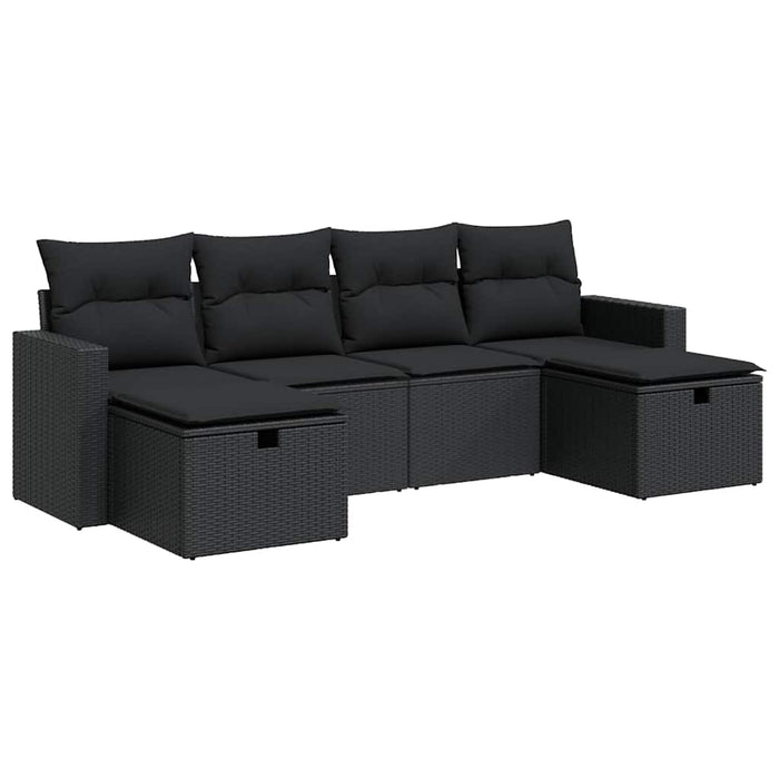 Set mobilier de grădină cu perne, 6 piese, negru, poliratan - WALTI WALTI