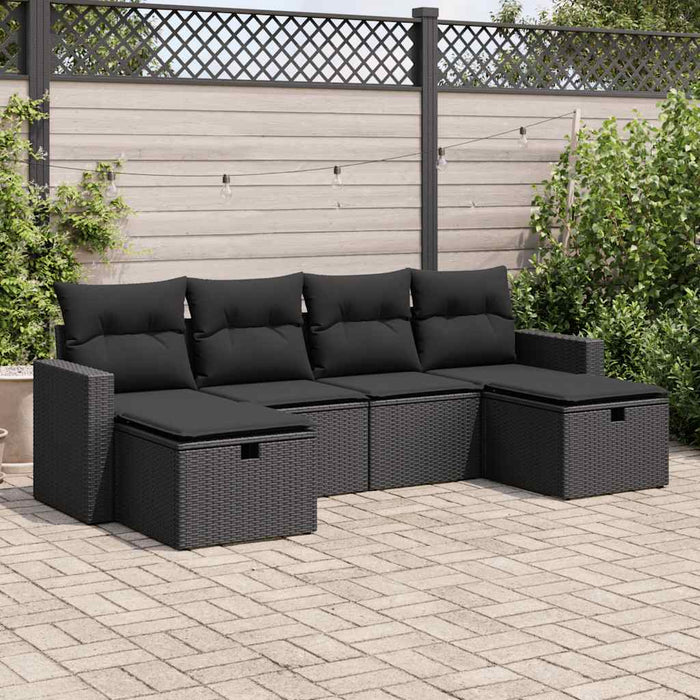 Set mobilier de grădină cu perne, 6 piese, negru, poliratan - WALTI WALTI