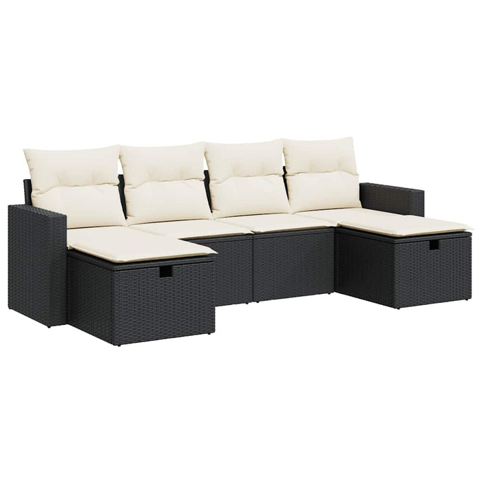 Set mobilier de grădină cu perne, 6 piese, negru, poliratan WALTI
