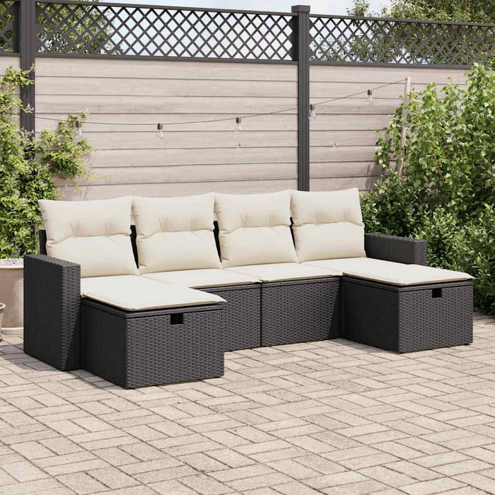 Set mobilier de grădină cu perne, 6 piese, negru, poliratan WALTI