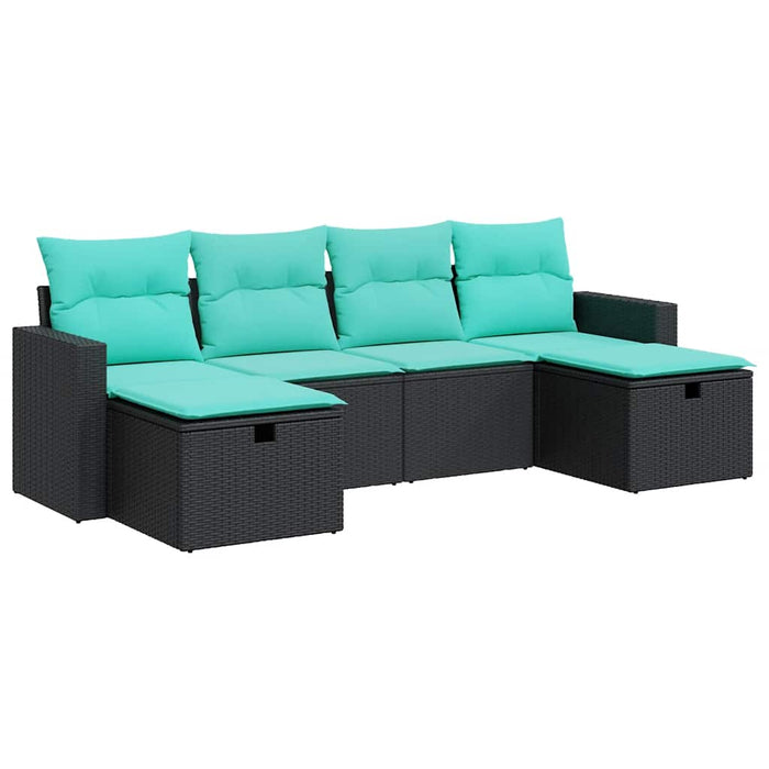 Set mobilier de grădină cu perne, 6 piese, negru, poliratan WALTI