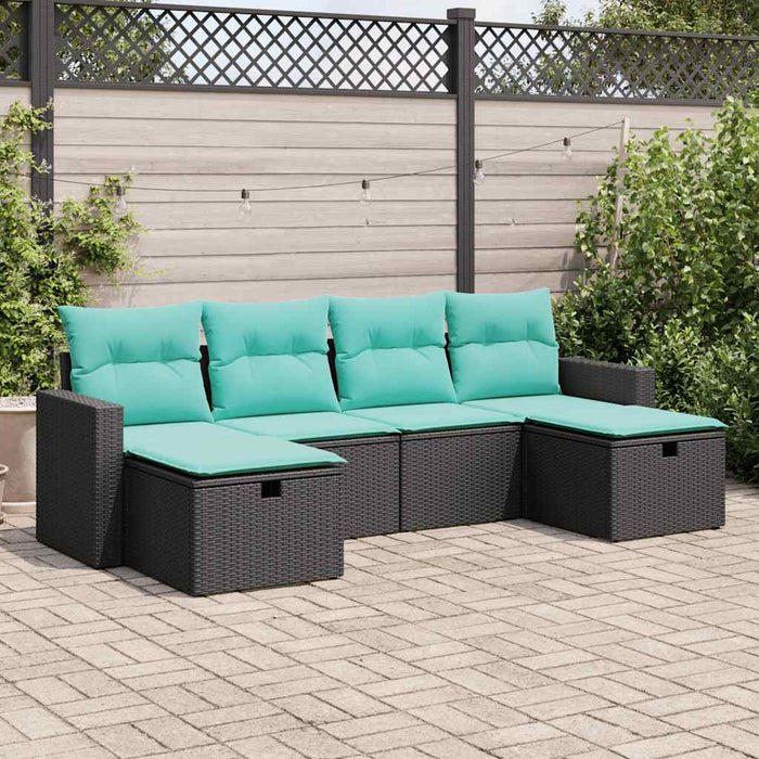 Set mobilier de grădină cu perne, 6 piese, negru, poliratan WALTI