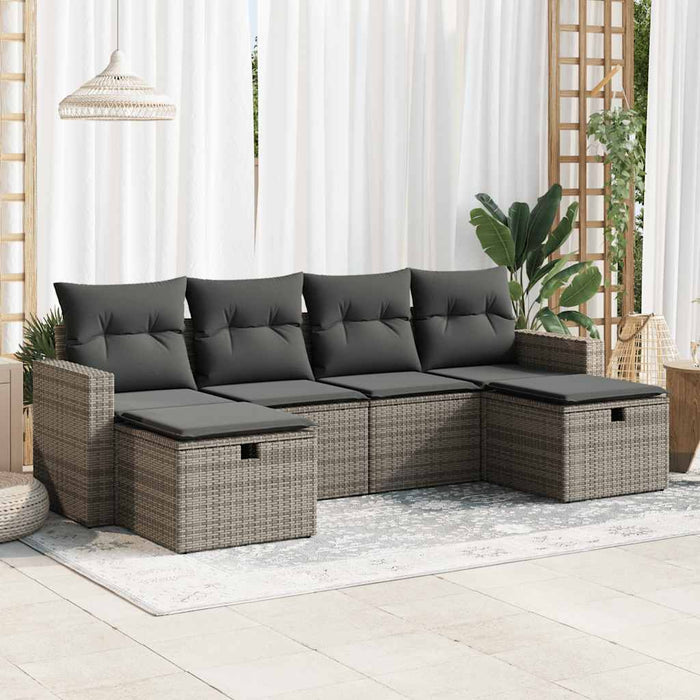 Set mobilier grădină cu perne, 6 piese, gri, poliratan - WALTI WALTI