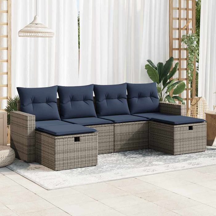 Set mobilier grădină cu perne, 6 piese, gri, poliratan - WALTI WALTI