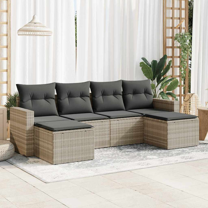 Set canapele de grădină cu perne, 6 piese gri deschis poliratan WALTI