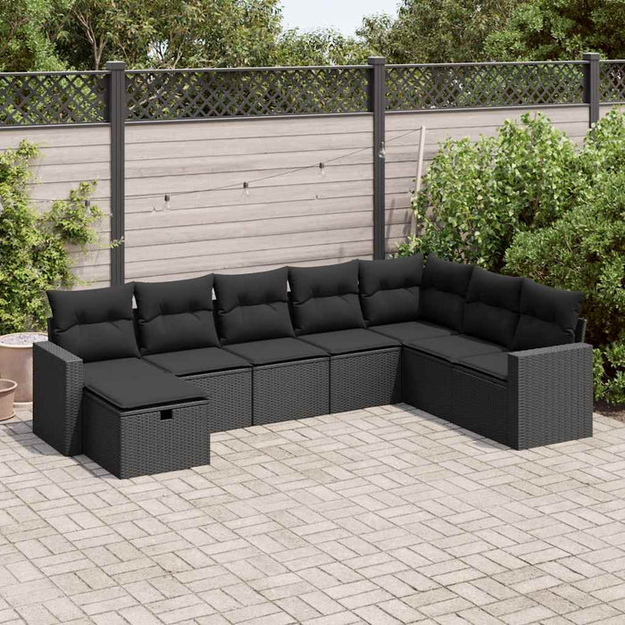 Set mobilier de grădină cu perne, 8 piese, negru, poliratan - WALTI WALTI