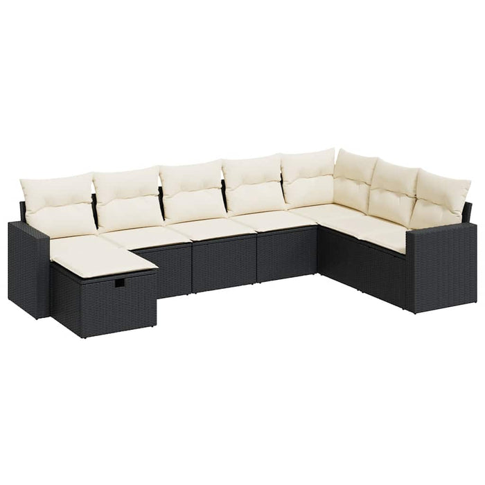 Set mobilier de grădină cu perne, 8 piese, negru, poliratan WALTI