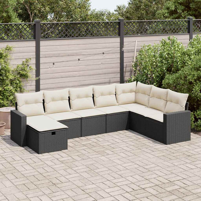 Set mobilier de grădină cu perne, 8 piese, negru, poliratan WALTI