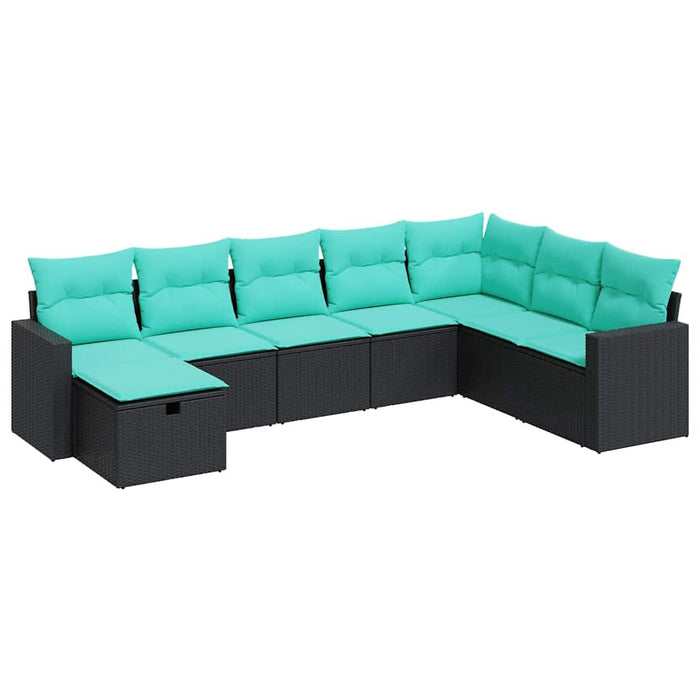 Set mobilier de grădină cu perne, 8 piese, negru, poliratan WALTI