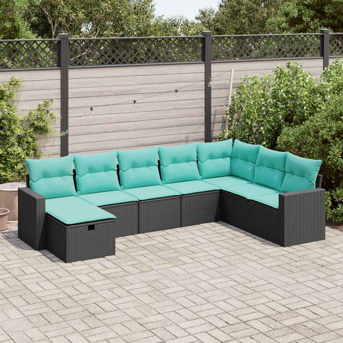 Set mobilier de grădină cu perne, 8 piese, negru, poliratan WALTI