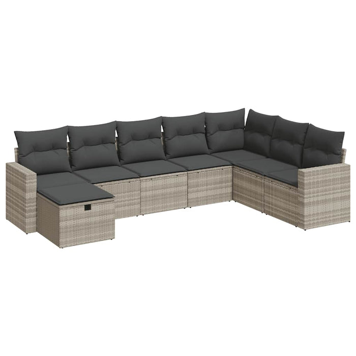 Set mobilier de grădină cu perne, 8 piese gri deschis poliratan - WALTI WALTI